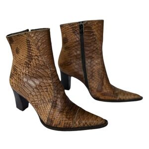 Clona Argentina Vintage Leather Pointed Toe Heeled Ankle Boots Faux Snakeskin W6
